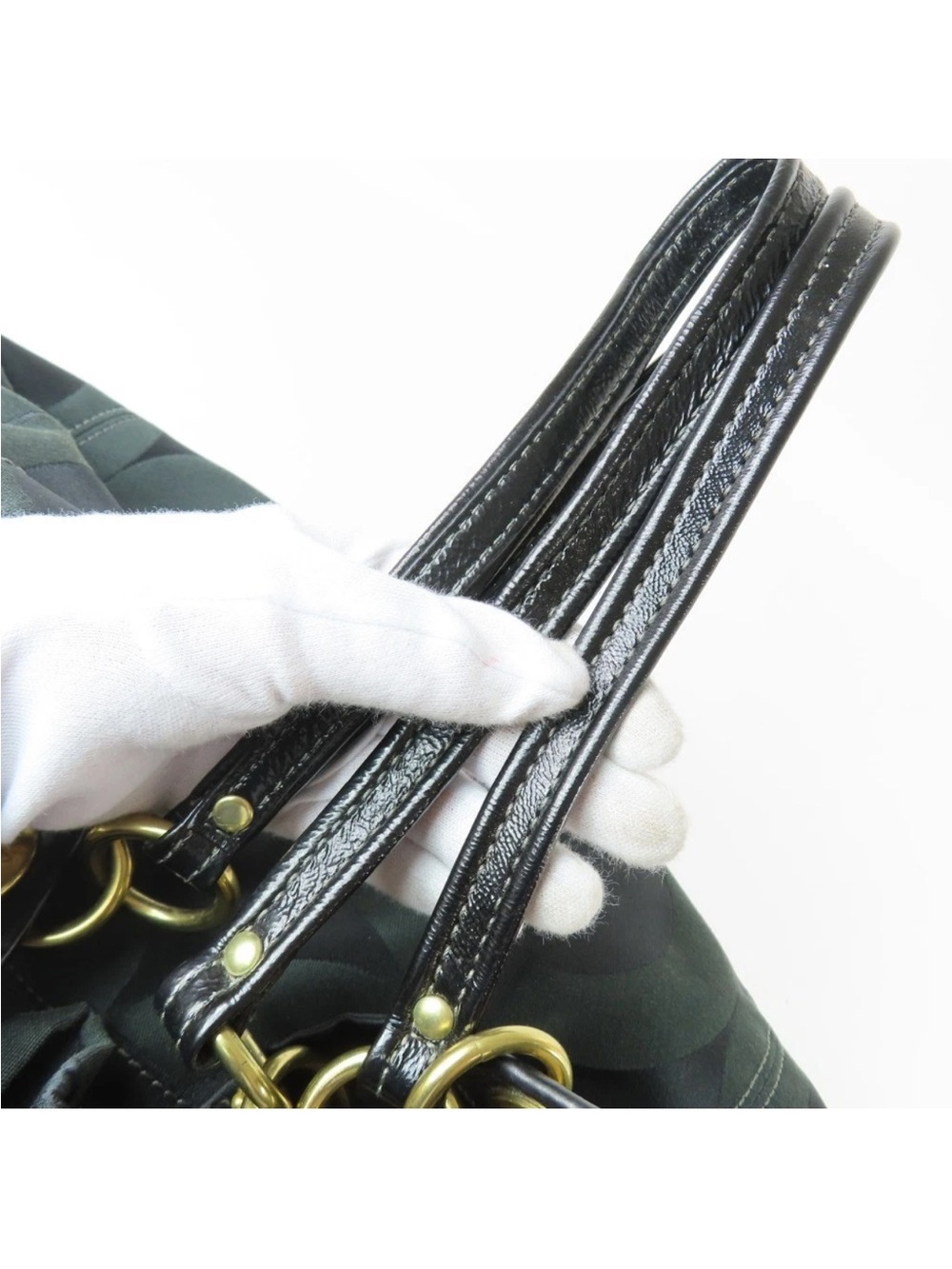 Coach Dark Green and Black Signature Tote with Gold Hardware - Picture 9 of 16